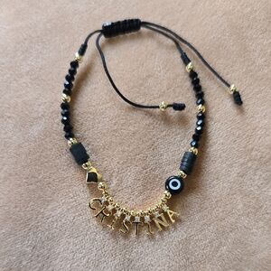 "Cristina" Black and Gold Beaded Name Bracelet